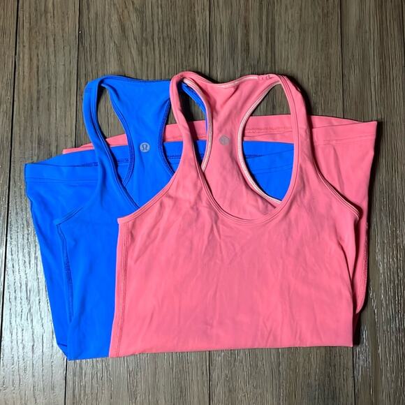 Preloved 2 Lululemon Cool Racerback tank blue + coral size 4 - Picture 1 of 7